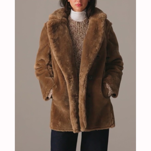 NWT Woman’s J Crew Faux Fur Teddy Bear Brown Pea Coat, Size Small - Picture 2 of 9